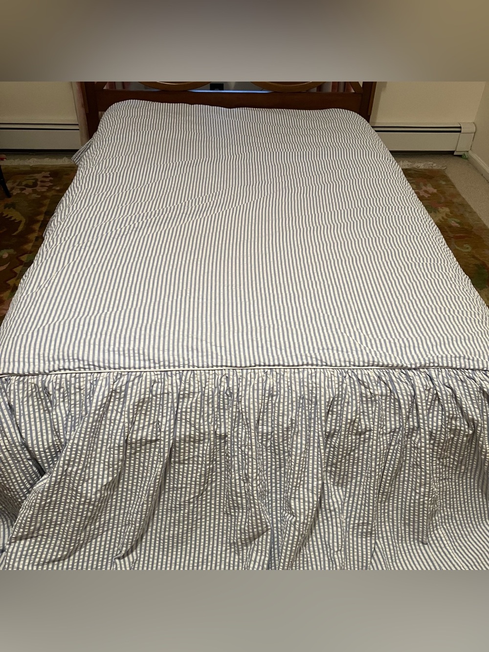 Cuddledown Blue Seersucker Queen Duvet Bed Cover Skirted Cotton Beach House